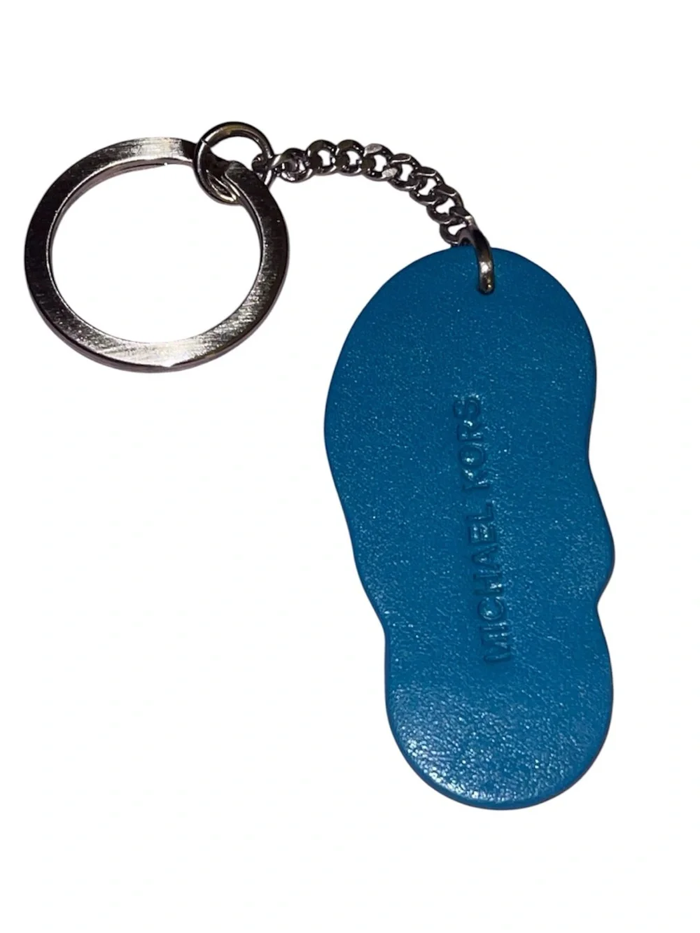 Michael Kors Teal Blue Flip-Flop Keychain with Silver Hardware